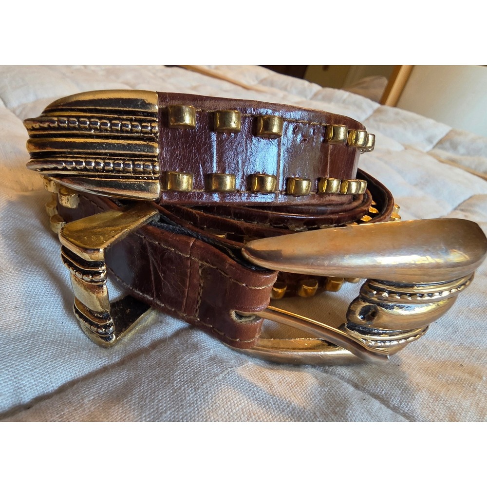 Potpourri House Belt Womens 48 Brown Studded Croc Embossed Western Glam